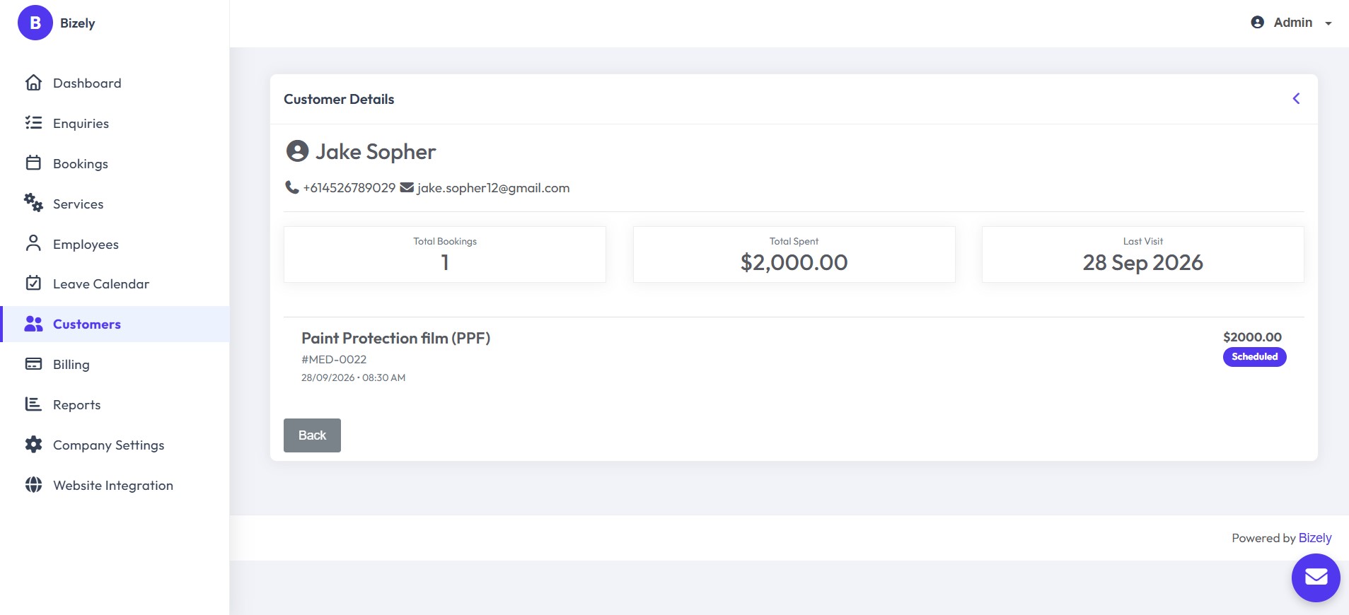 PPF customer management in Bizely