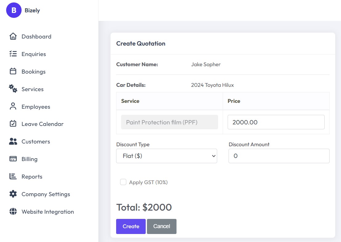 PPF quote management and revisions in Bizely